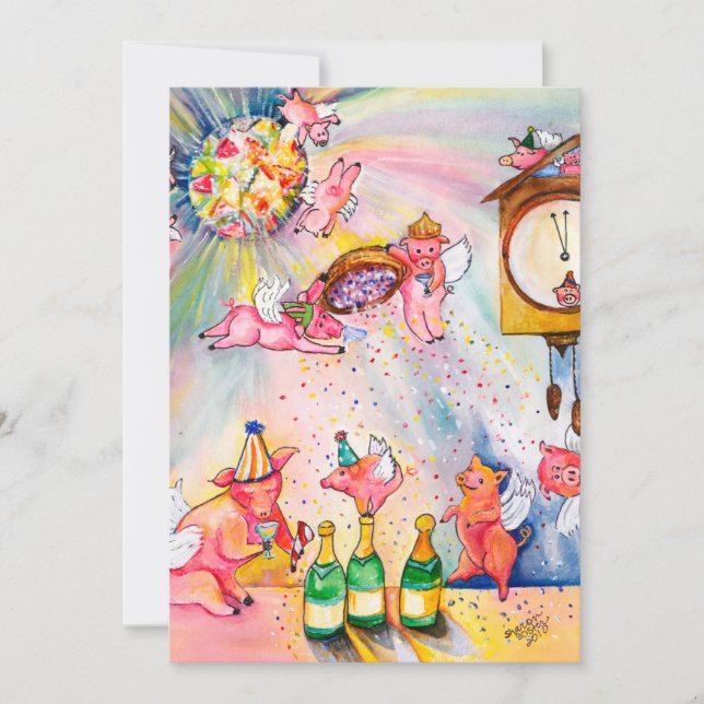 Invitación a los cerdos voladores de Año Nuevo (Anverso)