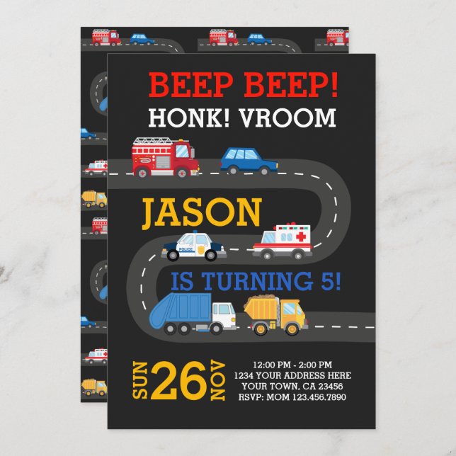 Invitación a los coches de ciudad, personalizable  (Anverso / Reverso)