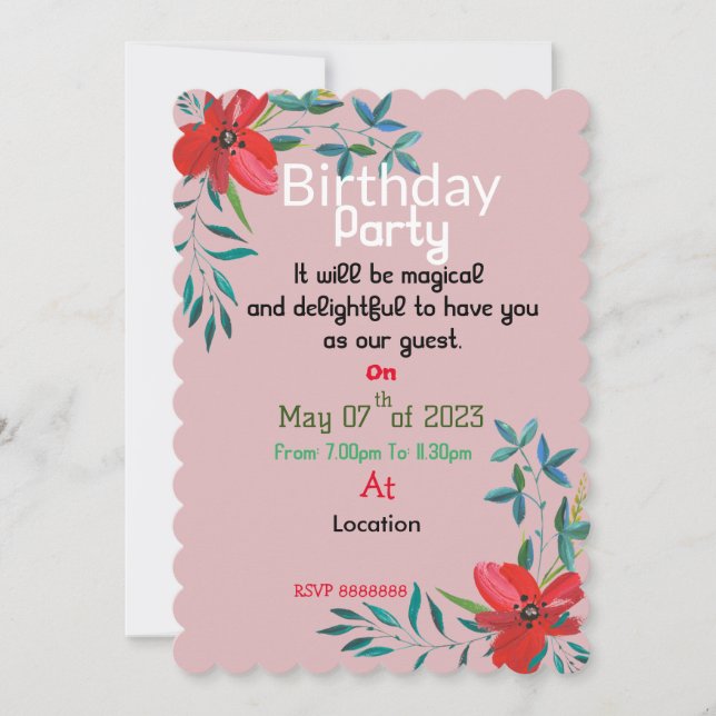 Invitación a los colores de cumpleaños (Anverso)