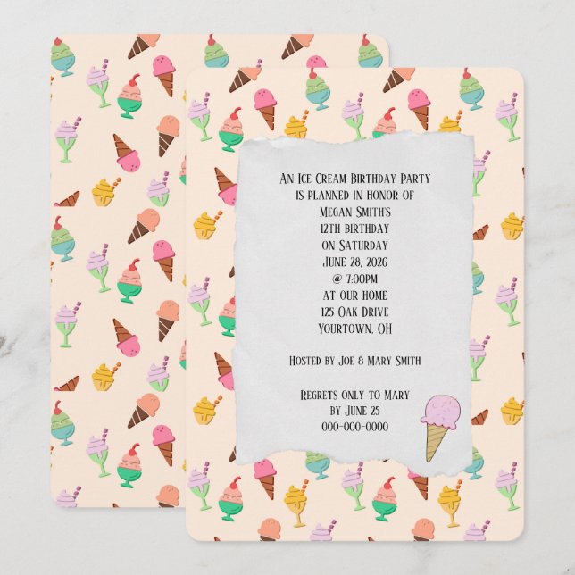Invitación a los conos de la fiesta de cumpleaños  (Anverso / Reverso)