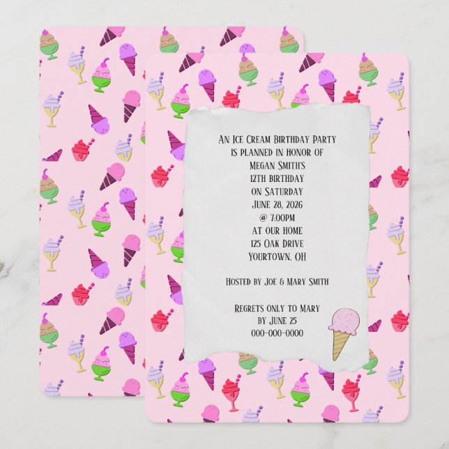 Invitación a los conos de la fiesta de cumpleaños  (Anverso / Reverso)