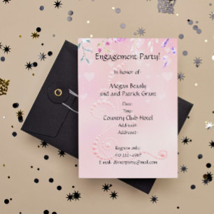Invitación a los corazones rosados y las flores