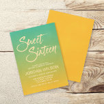 Invitación a los cumpleaños 16 Beach Citrus Gradie<br><div class="desc">Esta invitación a 16 cítricos dulce presenta un fondo de gradiente verde y naranja claro que tiene un aspecto sutil de grunge/weathered y la palabra "Sweet Sixteen" (Dieciséis dulces) en un tipo de letra de cepillo a la moda. Los vibrantes colores cítricos hacen de esto una gran invitación para una...</div>