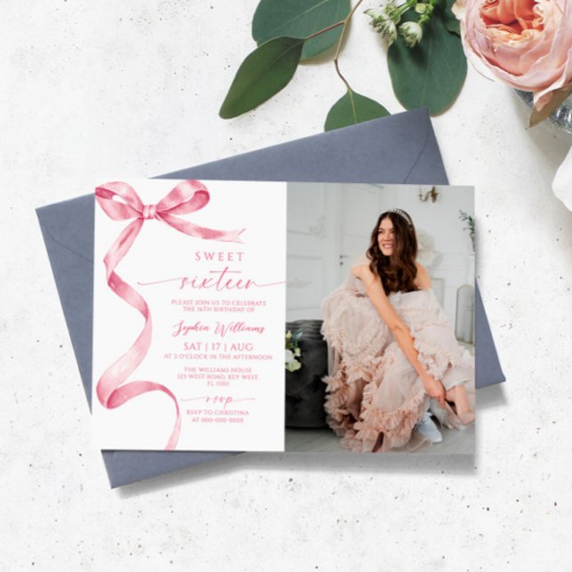 Invitación a los cumpleaños 16 de Pink Bow Photo S (Subido por el creador)