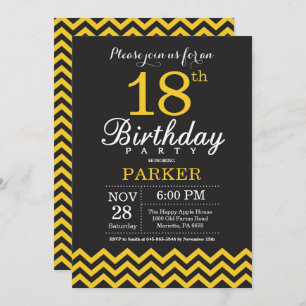 Invitación a los cumpleaños 18 Chevron negro y ama