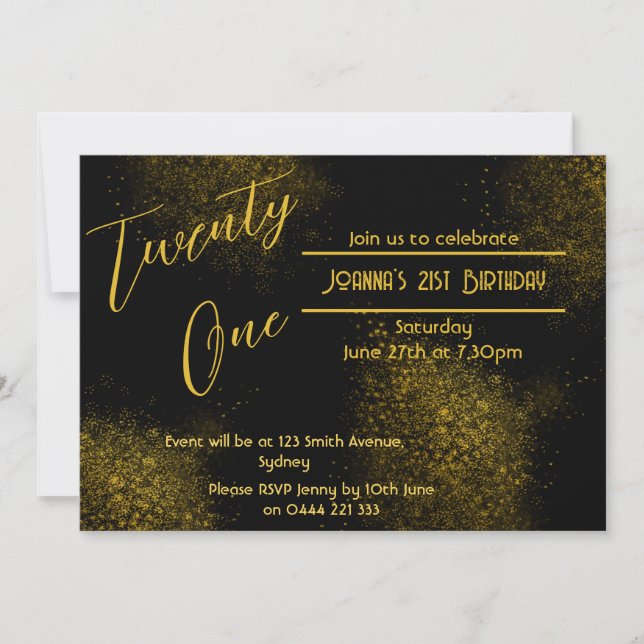 Invitación a los cumpleaños 21 de Golden Dust (Anverso)