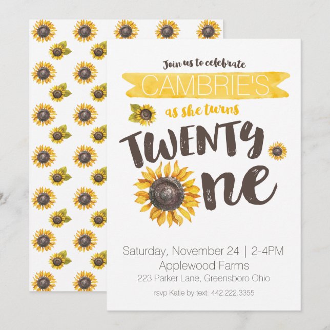 Invitación a los cumpleaños 21 del girasol (Anverso / Reverso)
