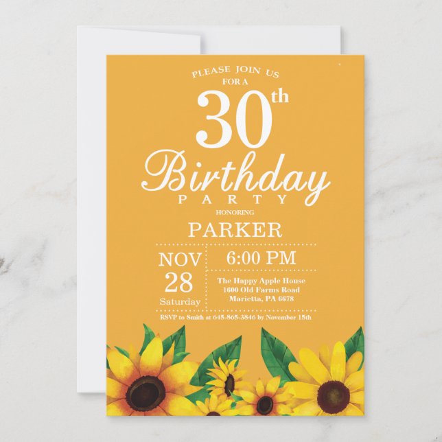 Invitación a los cumpleaños 30 del girasol (Anverso)
