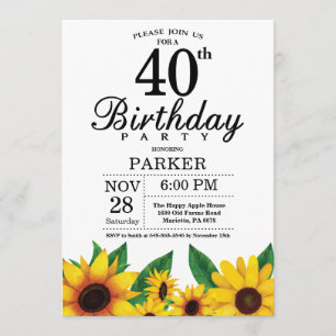 Invitación a los cumpleaños 40 del girasol