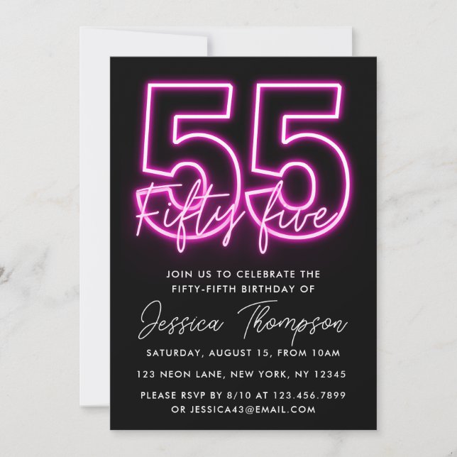 Invitación a los cumpleaños 55 de Neon Pink (Anverso)