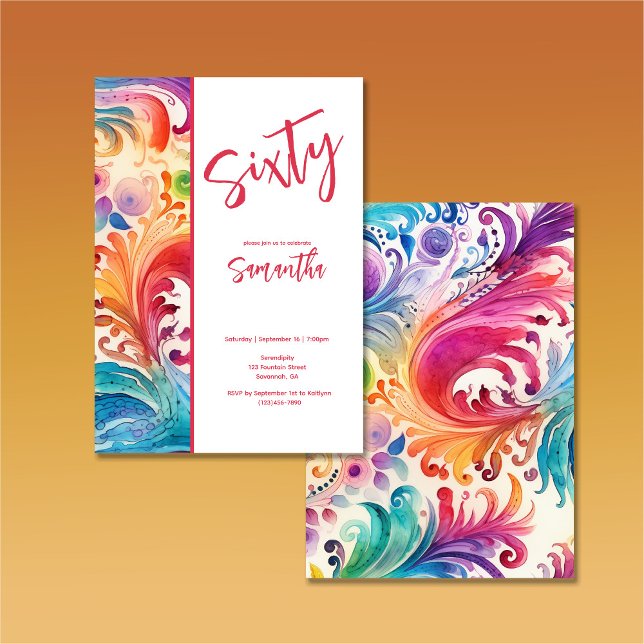 Invitación a los cumpleaños 60 de Watercolor Flora (Subido por el creador)