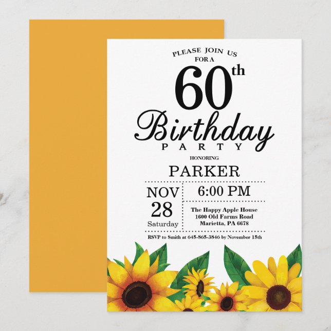 Invitación a los cumpleaños 60 del girasol (Anverso / Reverso)