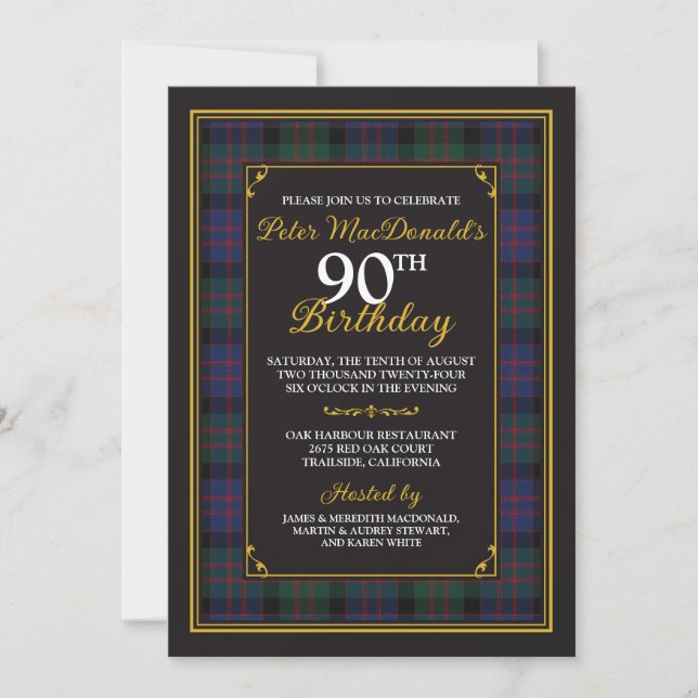 Invitación a los cumpleaños 90 de MacDonald Tartán (Anverso)