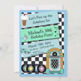 Invitación a los cumpleaños diner de Retro 1950