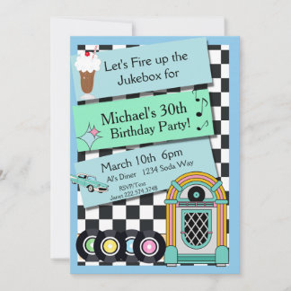 Invitación a los cumpleaños diner de Retro 1950
