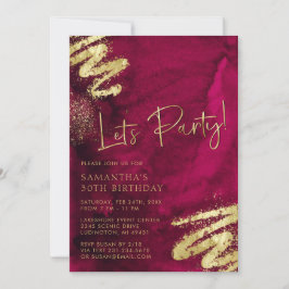 Invitación a los cumpleaños maroon rojo y oro