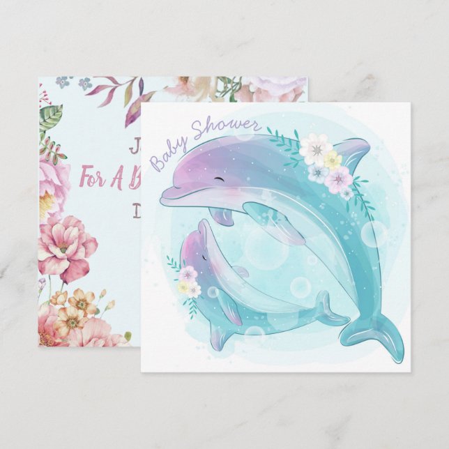 Invitación a los delfines en Baby Shower (Anverso / Reverso)