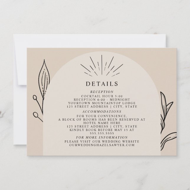 Invitación a los detalles del Boda Art Tan de Arch (Anverso)