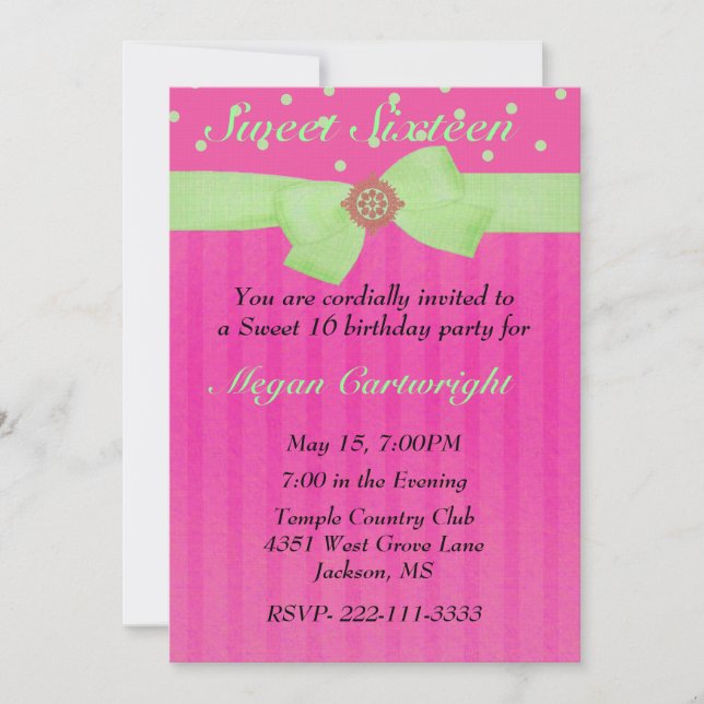 Invitación a los dieciséis cumpleaños de dulces ro (Anverso)