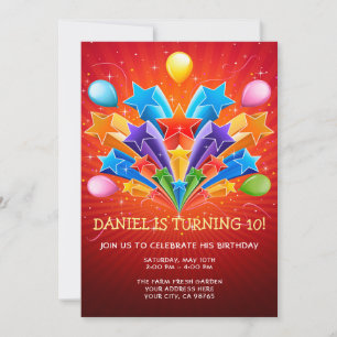 Invitación a los diez cumpleaños del globo arcoiri