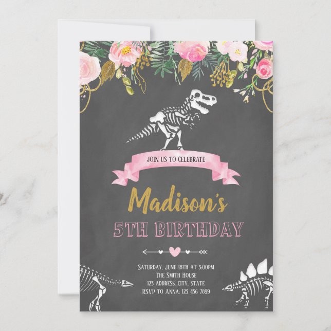 invitación a los dinosaurios chicas (Anverso)