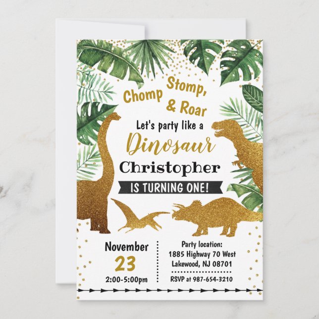 Invitación a los dinosaurios, cumpleaños de los di (Anverso)