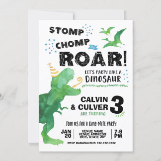 Invitación a los dinosaurios por cumpleaños gemelo