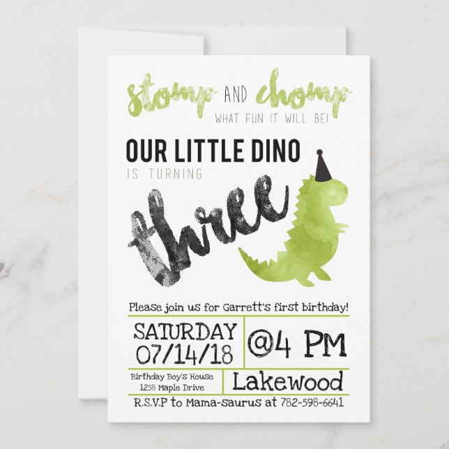 Invitación a los dinosaurios Stomp y Chomp tercer  (Anverso)