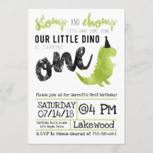 Invitación a los dinosaurios Stomp y primer cumple