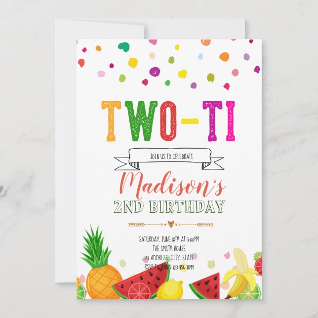 Invitación a los dos cumpleaños de TwoTi Fruiti (Anverso)