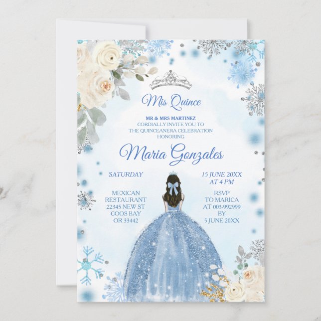 Invitación a los dulces blancos florales y azules  (Anverso)
