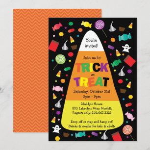 Invitación a los dulces de Halloween con trucos o 