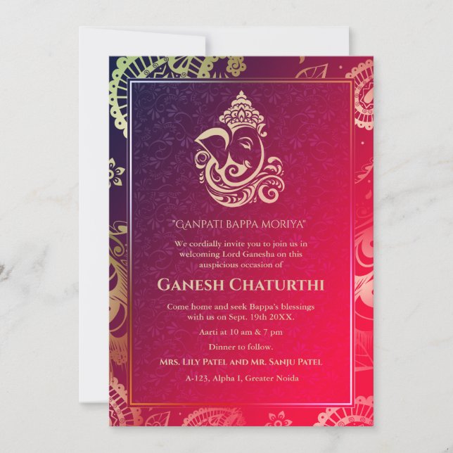 Invitación a los elementos dorados de Ganesh Chatu (Anverso)