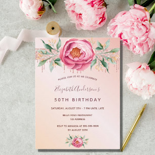 Invitación a los florines de oro de rosa rosado pu