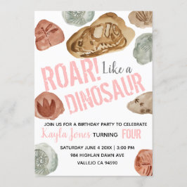 Invitación a los fósiles de los dinosaurios rosado
