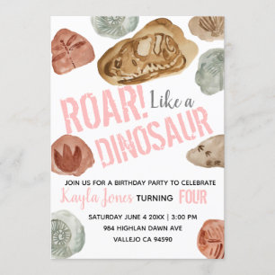 Invitación a los fósiles de los dinosaurios rosado