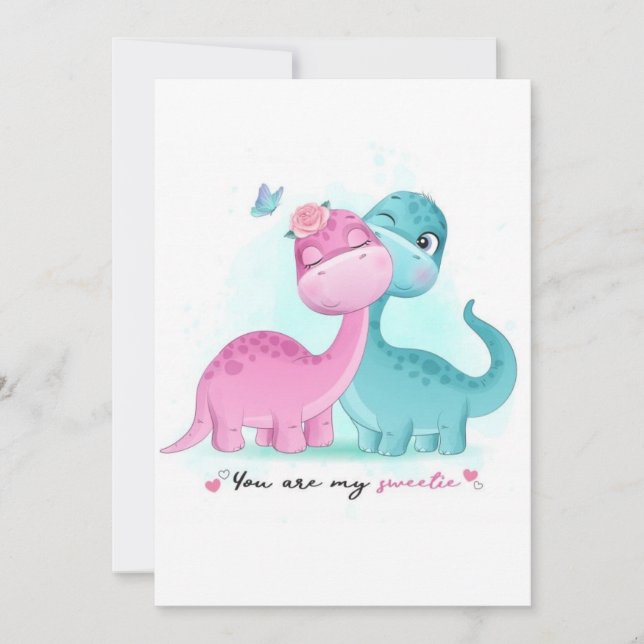Invitación a los gemelos Aqua y Dinosaurio Rosa (Anverso)