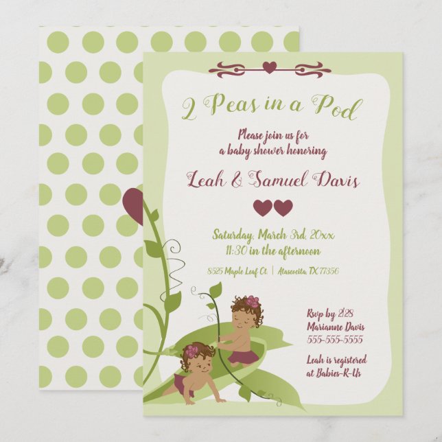 Invitación a los gemelos Baby Shower o a los prime (Anverso / Reverso)