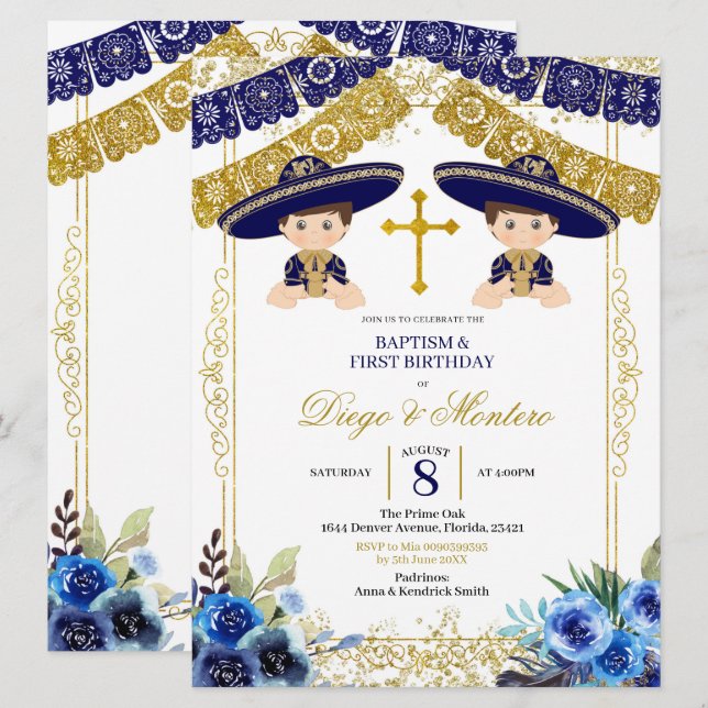 Invitación a los gemelos Blue y Gold Charro de la  (Anverso / Reverso)