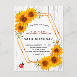 Invitación a los girasoles de cumpleaños de madera