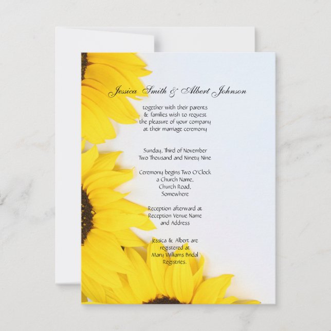 invitación a los girasoles románticos bodas (Anverso)