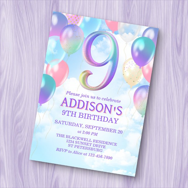 Invitación a los globos arcoiris de los 9 cumpleañ (Subido por el creador)