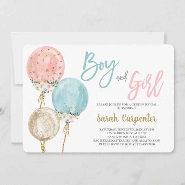 Invitación a los globos de Baby Shower para niños  (Anverso)