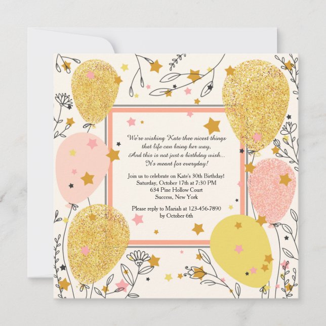 Invitación a los globos de celebración (Anverso)