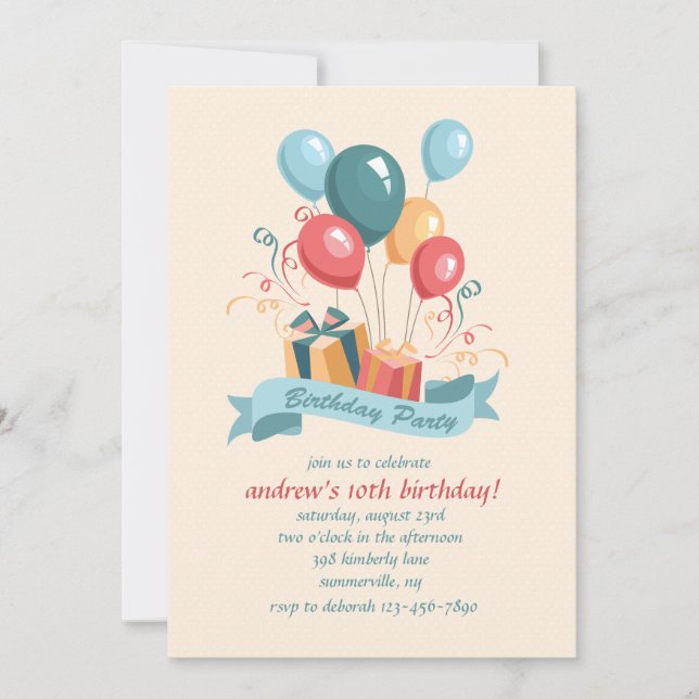 Invitación a los globos de la fiesta de cumpleaños (Anverso)