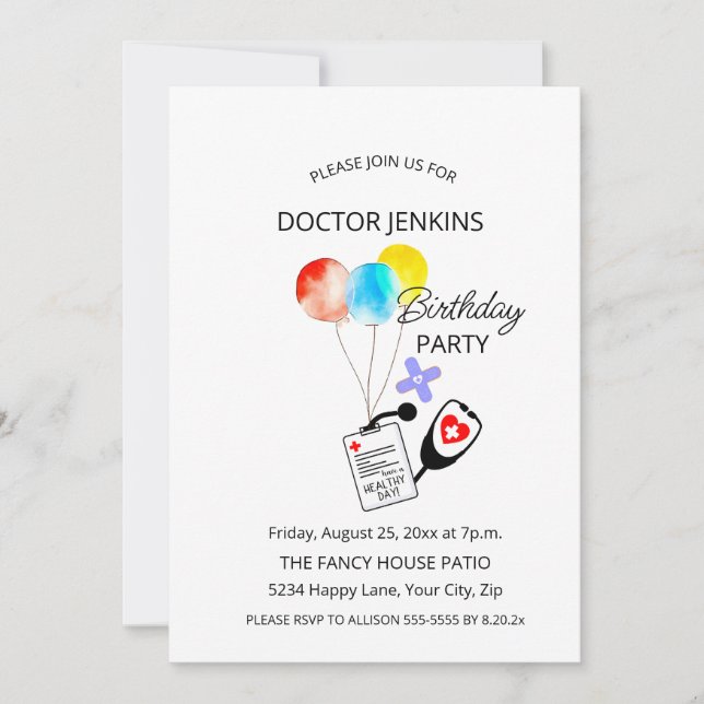 Invitación a los globos de la fiesta de cumpleaños (Anverso)
