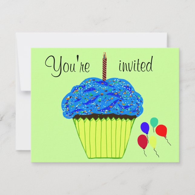 Invitación a los globos de la torta azul de cumple (Anverso)