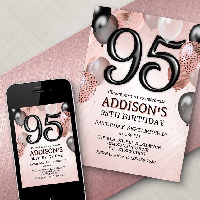 Invitación a los globos de oro Rosa de cumpleaños  (Subido por el creador)