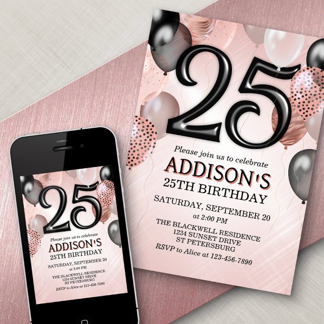 Invitación a los globos de oro Rosa de cumpleaños  (Subido por el creador)