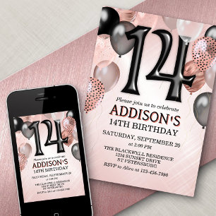 Invitación a los globos de oro Rosa de cumpleaños 